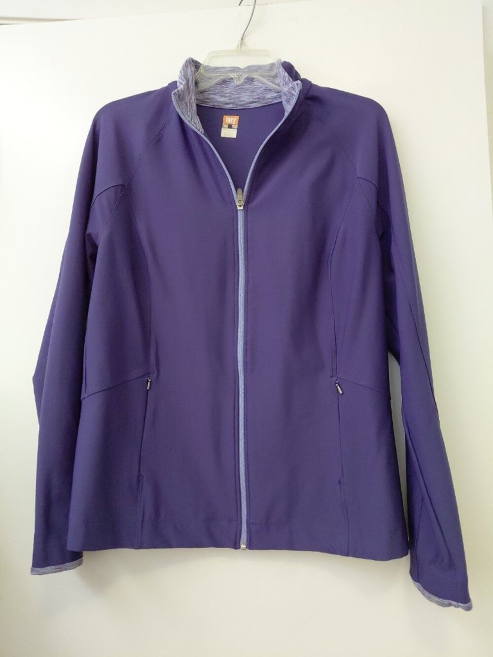 Lucy Tech Full Zip Athletic Track Jacket Vertical Zipper Pockets Large Purple